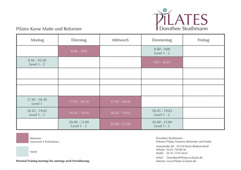 Pilates in Essen - Kursplan